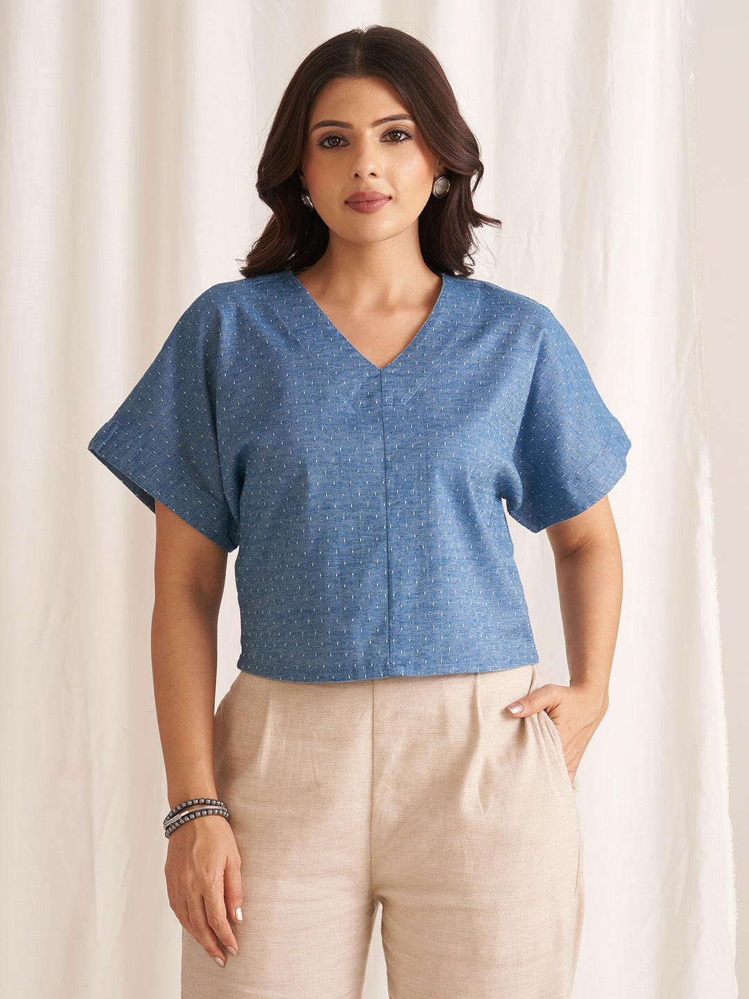Linen Blend V-Neck Top